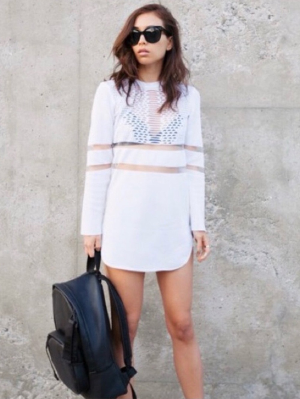 Alexander Wang X H&M Collaboration White Textured Long Sleeve Shirt Dress NWT